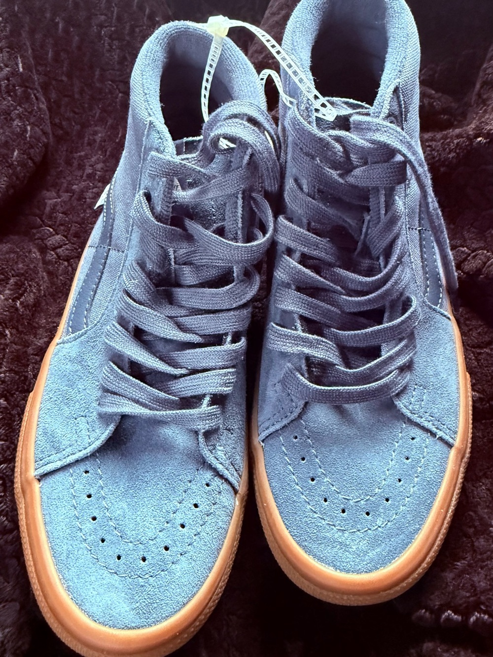 Vans Women's Blue Suede High-Top Sneakers with Gum Sole
